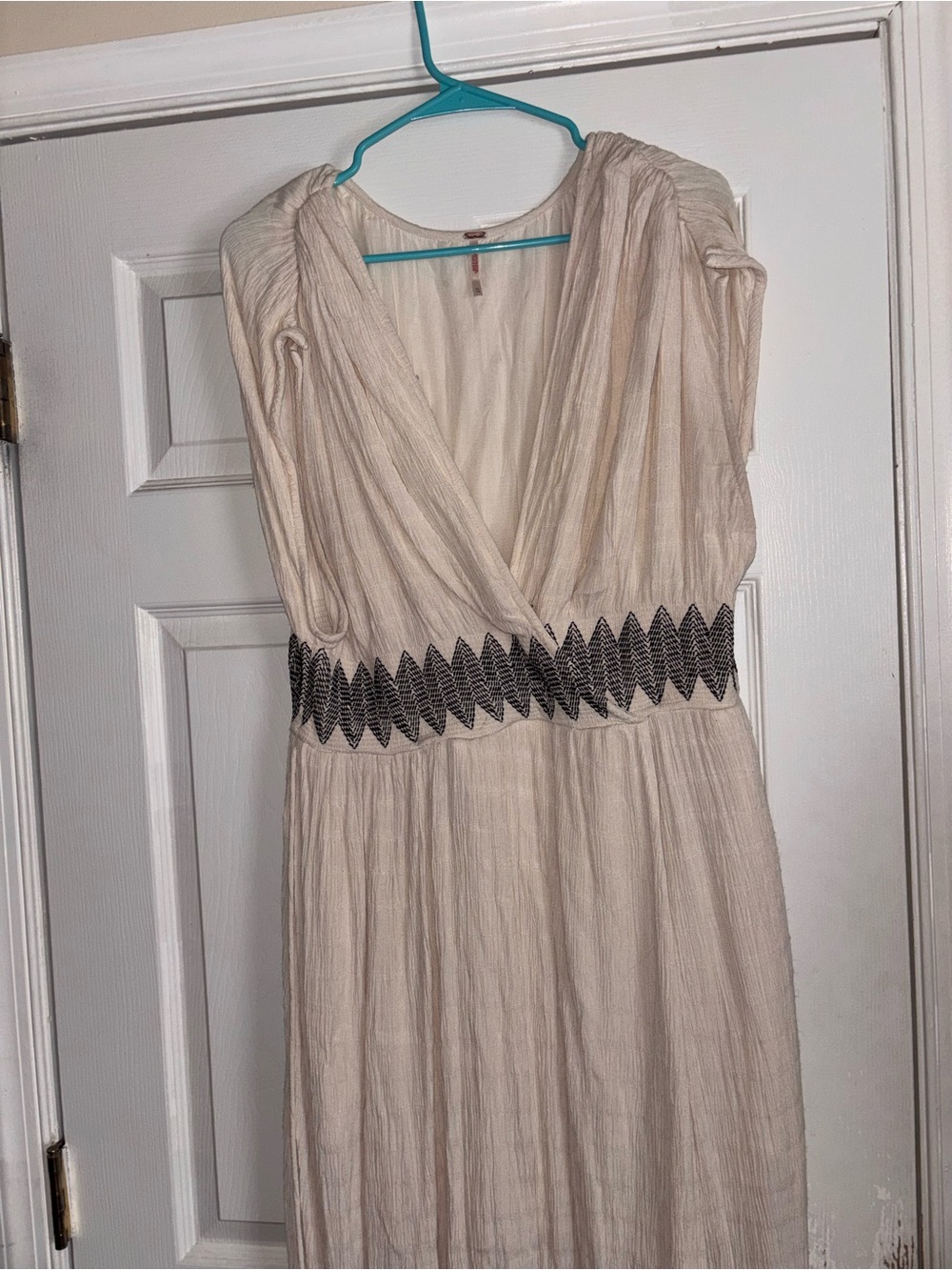 Free People Cream Maxi Dress with Black Embroidered Waist